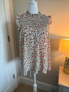 Staccato Cream Floral Smocked Ruffle Sleeve Top